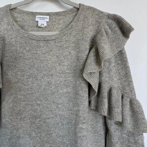 club monaco ruffle-sleeve cashmere sweater light grey size M
